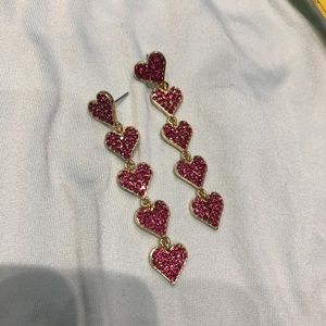 2.5" Drop Earrings Pink Pave Hearts